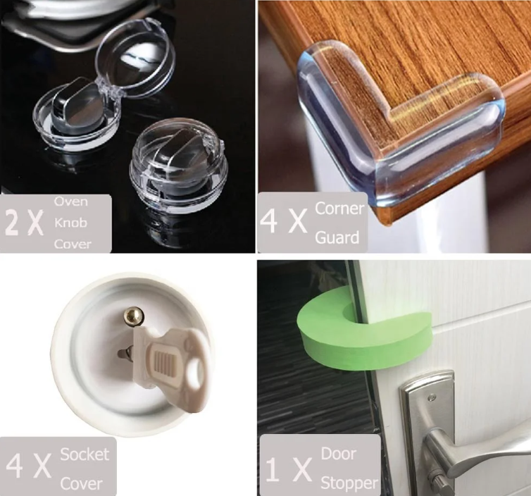 Kit protectie copii, set 18 piese mobilier si prize, sigurante universale incuietori magnetice sertare si usi, dulapuri