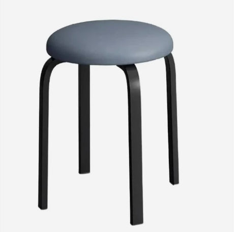 Taburet bucatarie, perna rotunda, sufragerie, piele ecologica, gri, 46x30x30