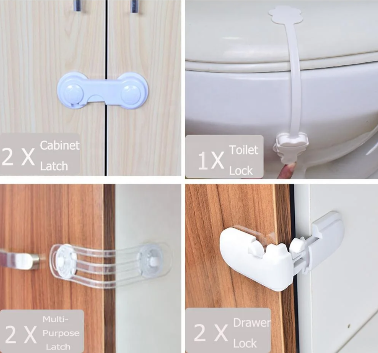 Kit protectie copii, set 18 piese mobilier si prize, sigurante universale incuietori magnetice sertare si usi, dulapuri