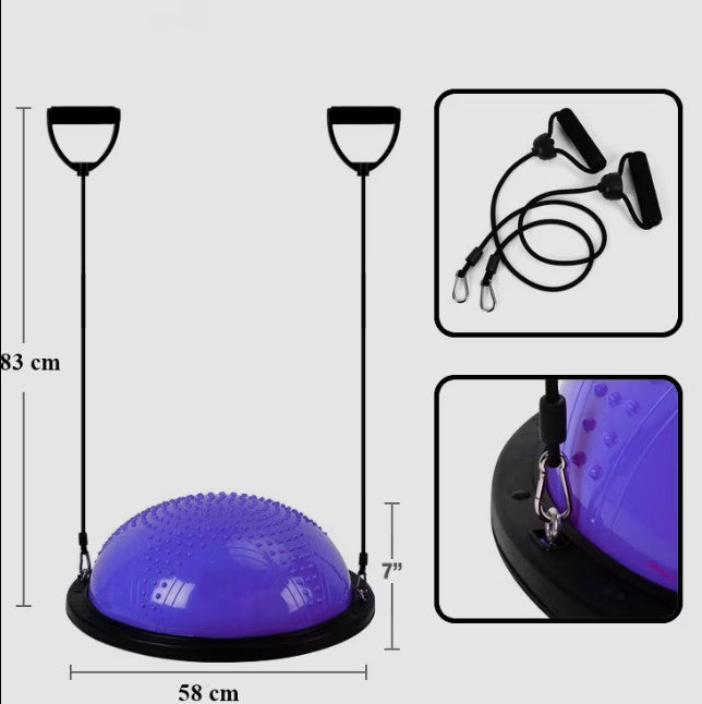 Minge echilibru bosu cu pompa inclusa si corzi elastice, diametru 60cm