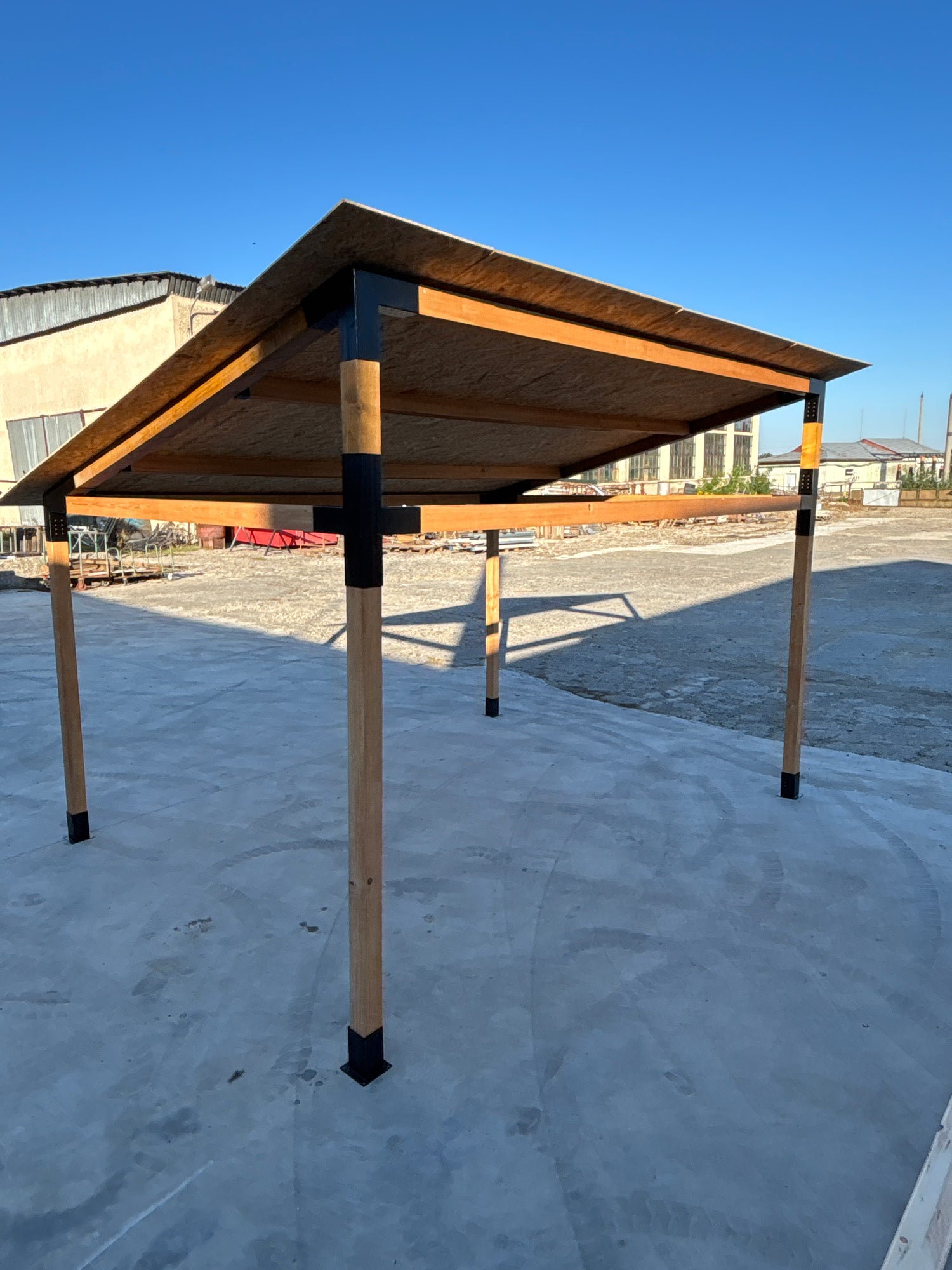 Pavilion de gradina, garaj, pergola din lemn rindeluit + imbinari de fier, 3x4 m