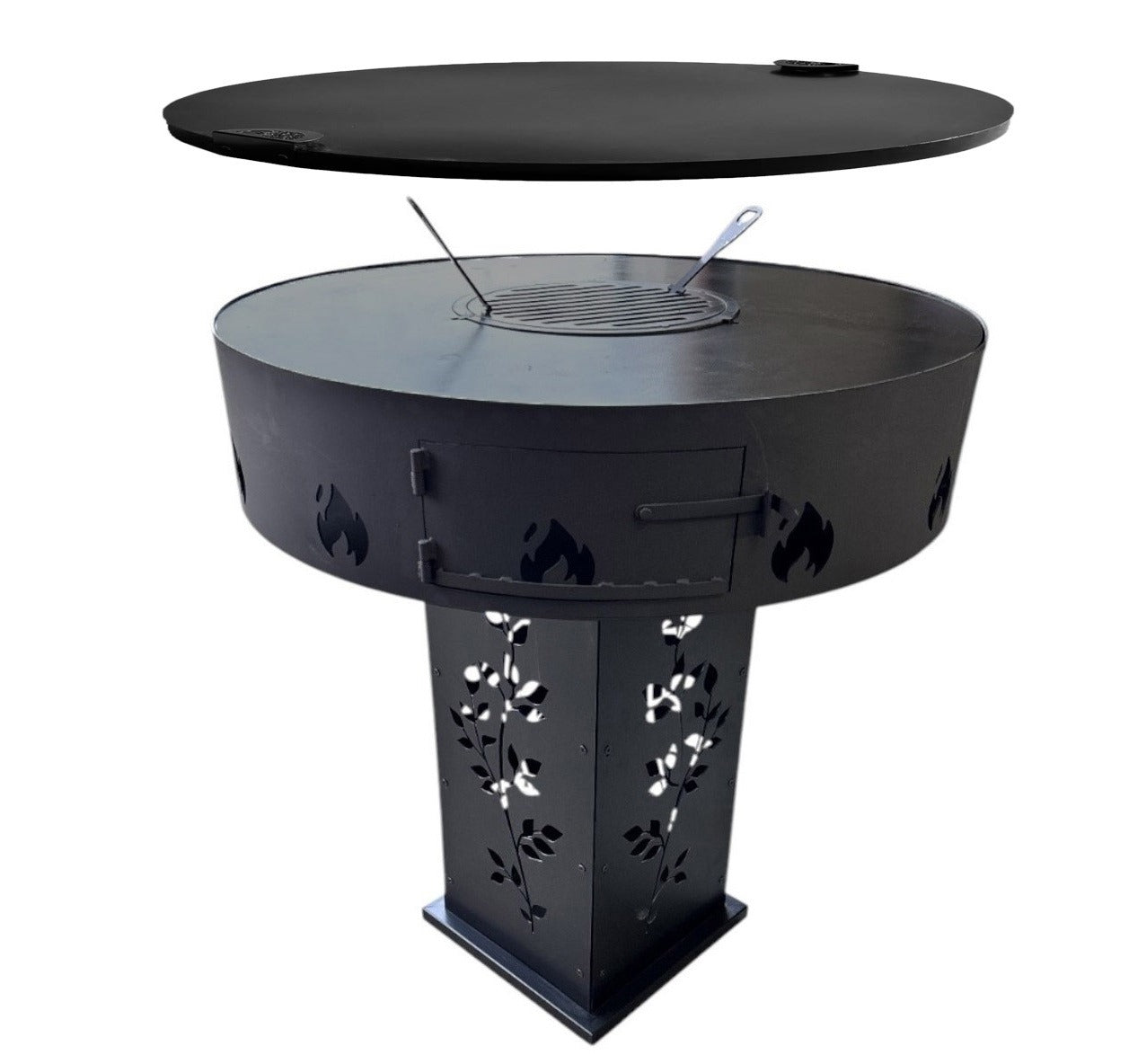 Gratar Gradina  Rotund   plita 10 mm Fire Pit 73 cm din fier  pe lemne, pentru terasa, modelul floare