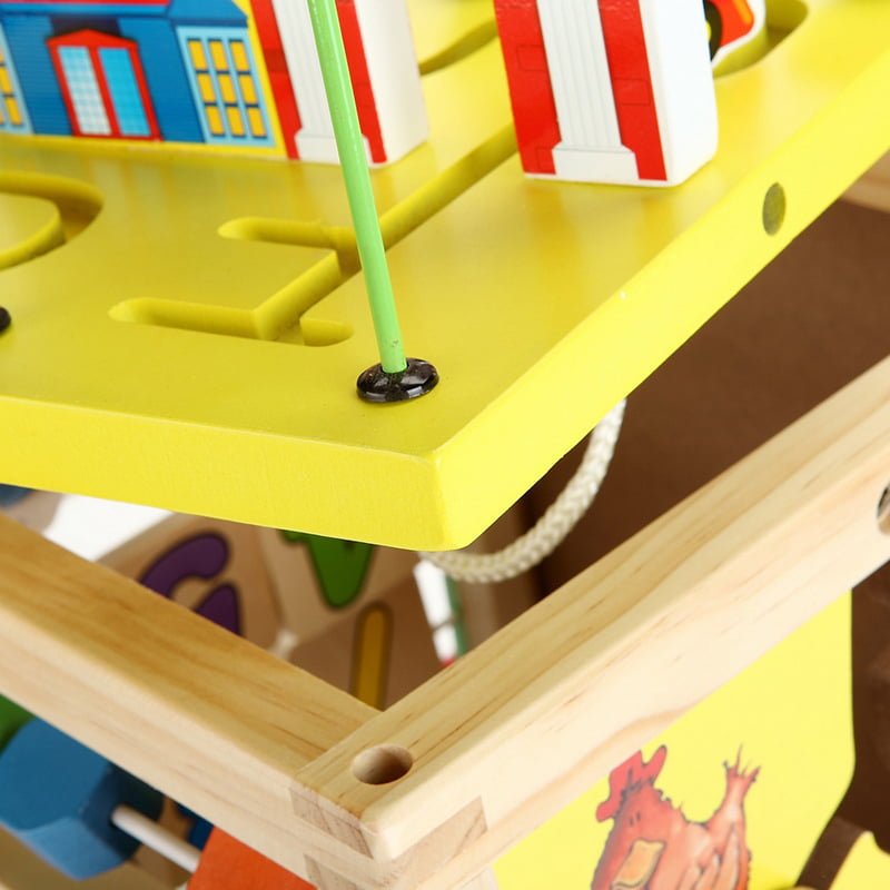 Antemergator, cub educativ woodwalker pentru copii, din lemn, multiple activitati, roti anti - alunecare, 27.5x27.5x55 cm - BUZ.RO