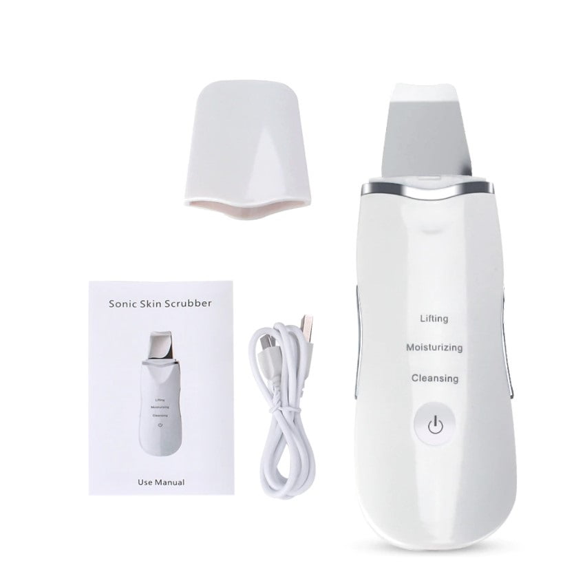 Aparat curatare faciala, ultrasonic, lifting ten, indepartare puncte negre, hidratare, skin scrubber, peeling, alb - BUZ.RO