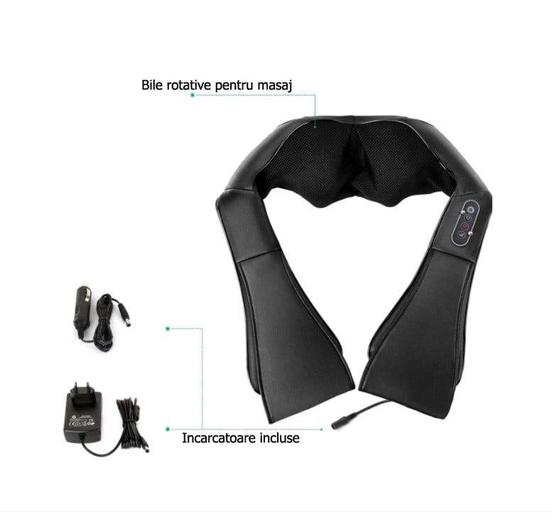 Aparat Masaj Cervical și Lombar cu Shiatsu și Încălzire Infraroșu – Curele Ajustabile, Relaxare Acasă