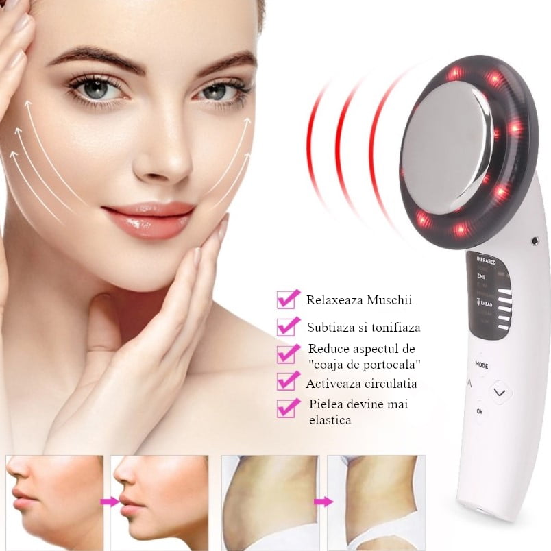 Aparat slabit 3in1 EMS, ultrasonic infrarosu si masaj electrostimulare pentru fata si corp pt celulita grasime si riduri