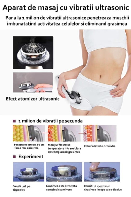 Aparat de slabit profesional cu tehnologie 6 in 1, EMS, ultrasonic, cu infrarosu, pentru fata si corp, terapie anti durere - BUZ.RO