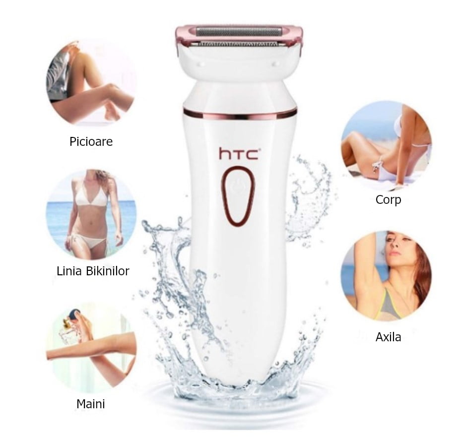 Aparat Epilat și Tuns Femei 4 în 1 – Reîncărcabil, Impermeabil IPX7, Capete Interșchimbabile, Rose + Alb - BUZ.RO