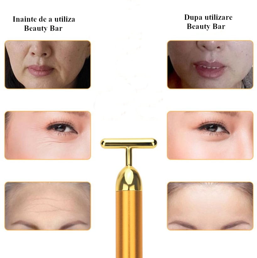 Aparat masaj facial anti-rid, energy beauty bar, 24K gold, efect de lifting si revitalizare a tenului electric