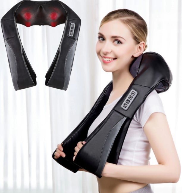 Aparat Masaj Cervical și Lombar cu Shiatsu și Încălzire Infraroșu – Curele Ajustabile, Relaxare Acasă - BUZ.RO