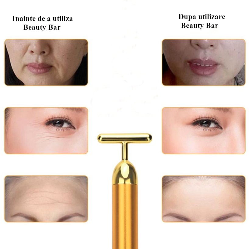 Aparat masaj facial anti - rid, energy beauty bar, 24K gold, efect de lifting si revitalizare a tenului electric - BUZ.RO