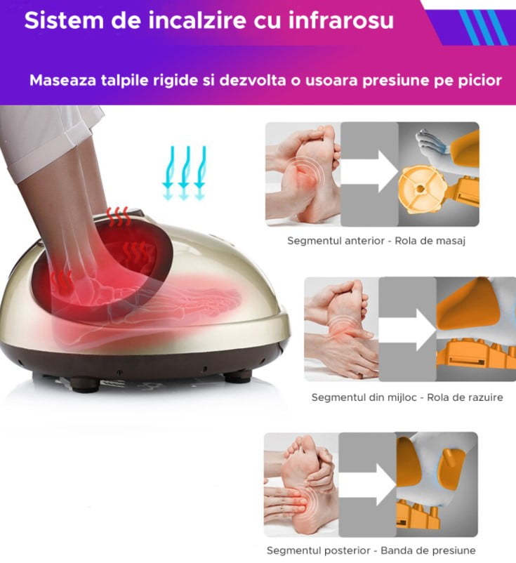 Aparat masaj picioare Shiatsu, cu incalzire, presoterapie, intensitate ajustabila, telecomanda, maro