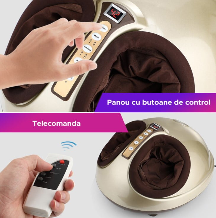 Aparat masaj picioare Shiatsu, cu incalzire, presoterapie, intensitate ajustabila, telecomanda, maro
