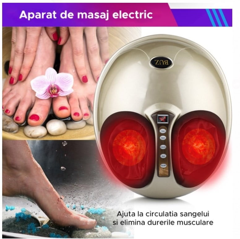 Aparat masaj picioare Shiatsu, cu incalzire, presoterapie, intensitate ajustabila, telecomanda, maro