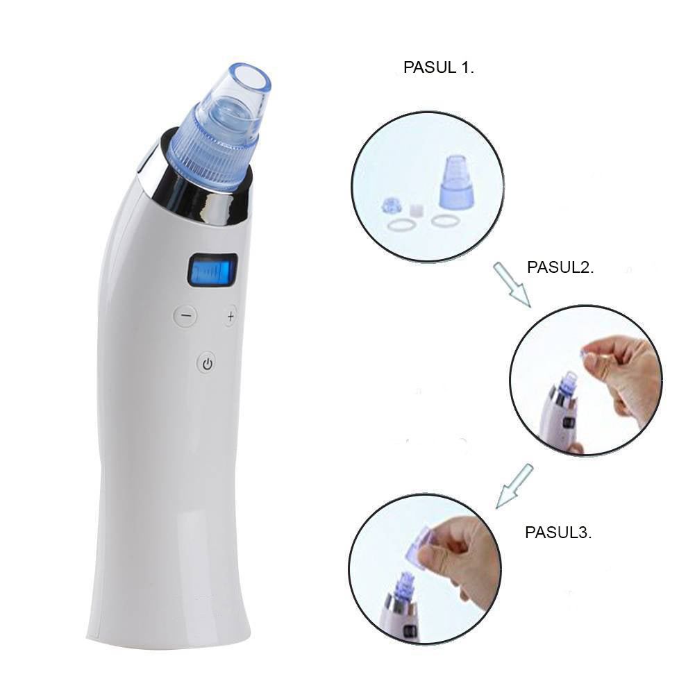 Aparat Vacuum Cleanser aspirator ingrijire ten, curatire cosuri, puncte negre, pori, acnee, 5 viteze, reincarcabil