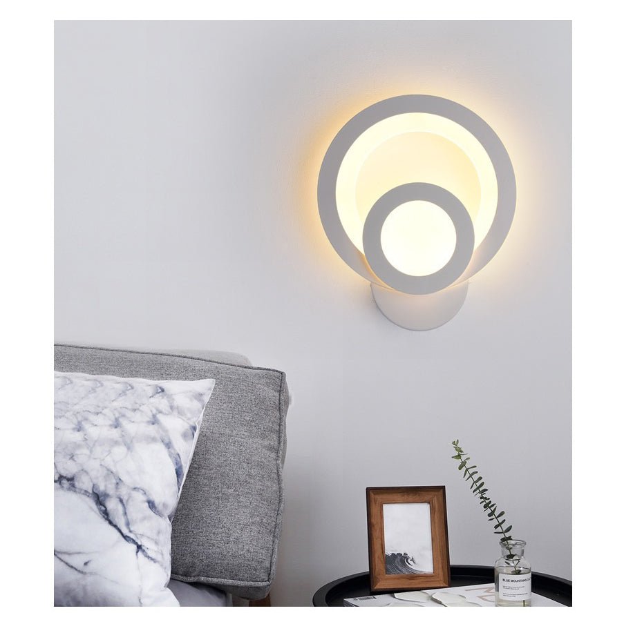 Aplica LED Circle, 2 cercuri, 3 tipuri de lumini, intensitate reglabila, 20x24cm, design unic si modern, calitate premium, alba - BUZ.RO
