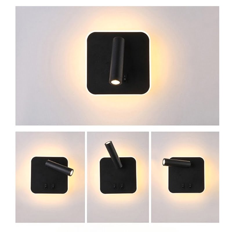 Aplica perete, spot luminos, lumina ambientala, port usb, 145x145 mm, slim, design modern - BUZ.RO