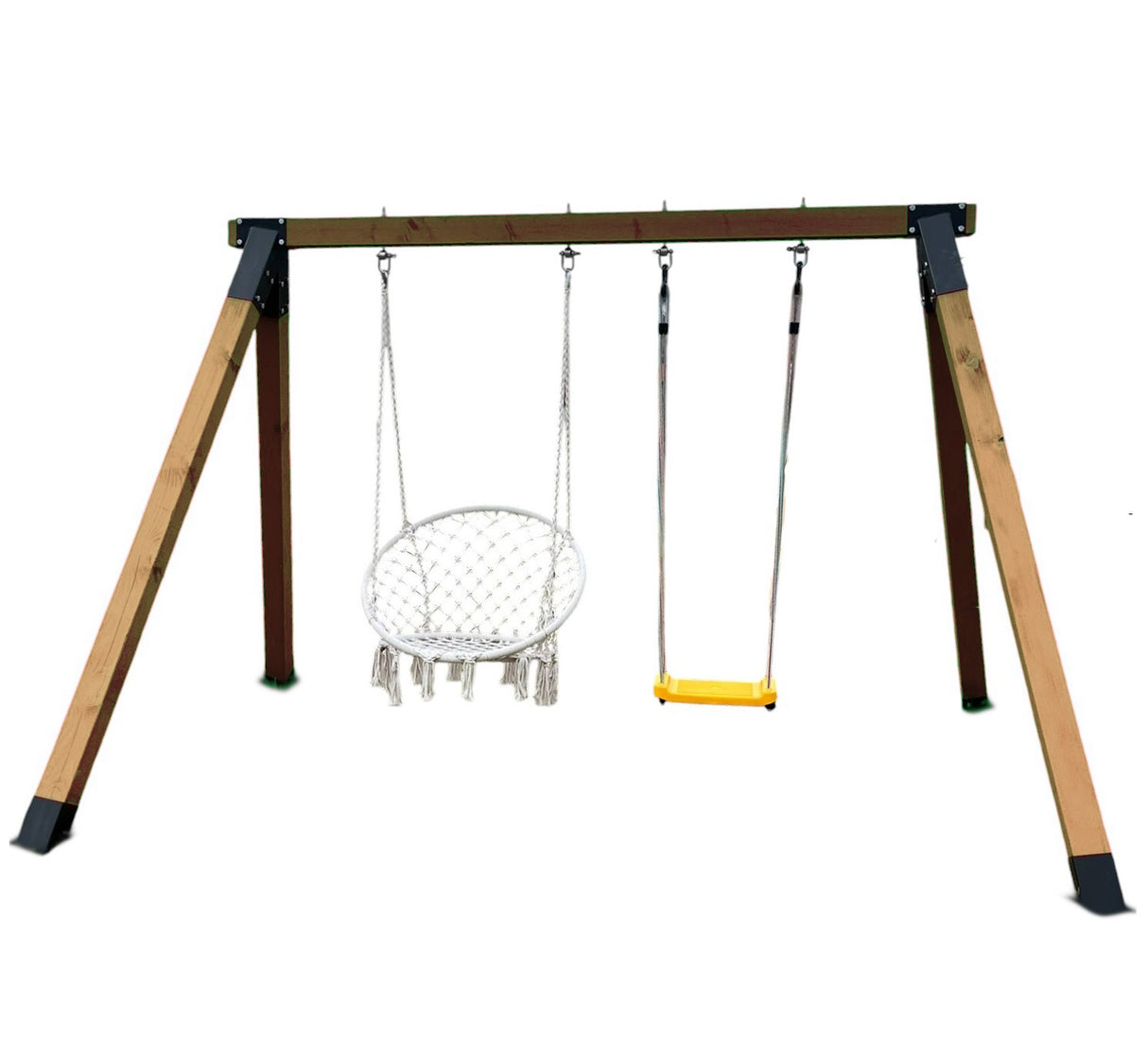 Leagan gradina, complex de leagane copii, set de joaca din lemn cu imbinari metalice si sistem de ancorare, rezistent pana la 150kg