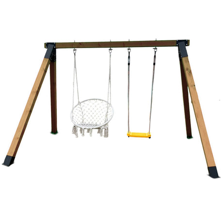 Leagan gradina, complex de leagane copii, set de joaca din lemn cu imbinari metalice si sistem de ancorare, rezistent pana la 150kg