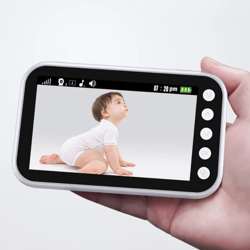 Baby monitor cu rotatie, 360 de grade, pentru camera copilului, monitorizare video bebelusi pentru interior, vedere pe timp de noapte, audio, bidirectional, transmisie wireless, alb