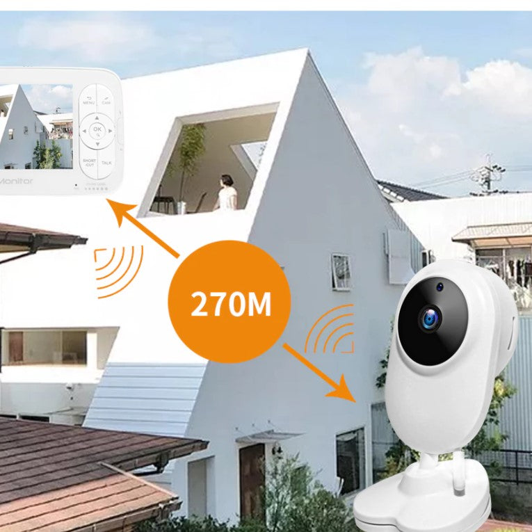 Baby monitor pentru camera copilului , Wireless , HD 1080P si 4.3 inch, audio, bidirectional, senzori, viziune de noapte IR, 6 cantece, alb