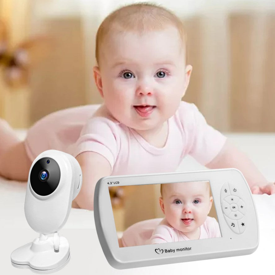 Baby monitor pentru camera copilului , Wireless , HD 1080P si 4.3 inch, audio, bidirectional, senzori, viziune de noapte IR, 6 cantece, alb