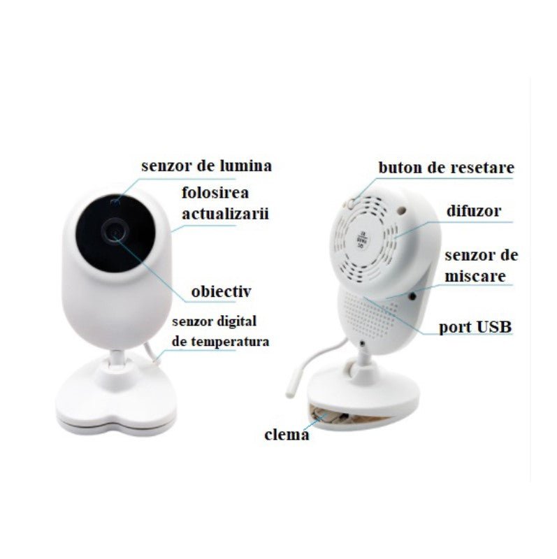 Baby monitor pentru camera copilului , Wireless , HD 1080P si 4.3 inch, audio, bidirectional, senzori, viziune de noapte IR, 6 cantece, alb - BUZ.RO