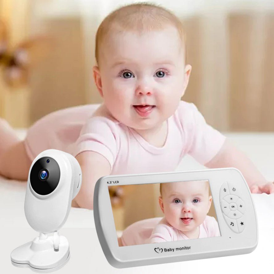 Baby monitor pentru camera copilului , Wireless , HD 1080P si 4.3 inch, audio, bidirectional, senzori, viziune de noapte IR, 6 cantece, alb - BUZ.RO