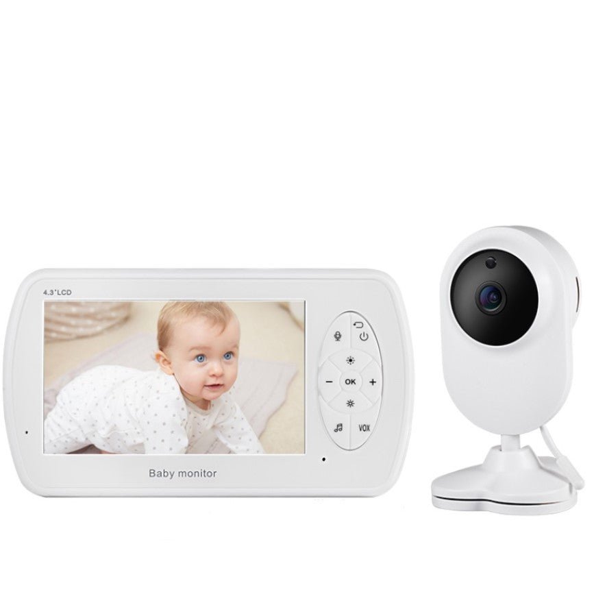 Baby monitor pentru camera copilului , Wireless , HD 1080P si 4.3 inch, audio, bidirectional, senzori, viziune de noapte IR, 6 cantece, alb - BUZ.RO