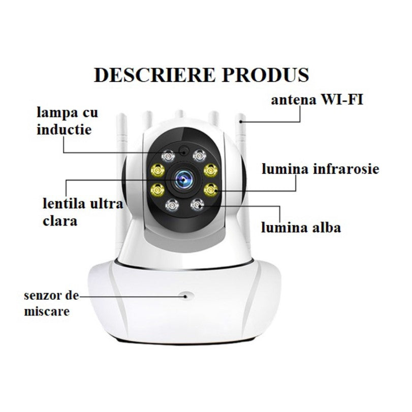 Baby monitor, camera supraveghere, wireless, rotatie de 360, monitorizare bebelusi, video si audio, LED-uri noapte IR, bidirectionala, Full HD, senzor miscare, alb
