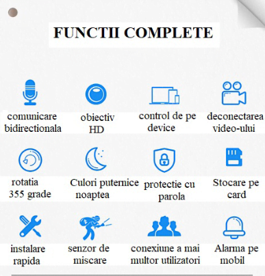 Baby monitor, camera supraveghere, wireless, rotatie de 360, monitorizare bebelusi, video si audio, LED-uri noapte IR, bidirectionala, Full HD, senzor miscare, alb