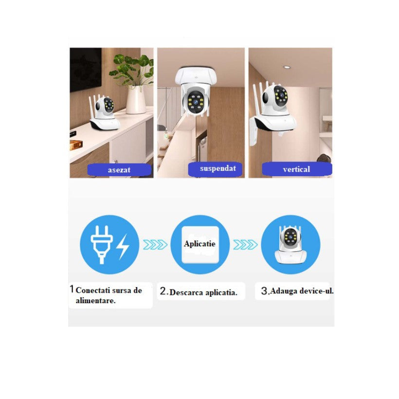 Baby monitor, camera supraveghere, wireless, rotatie de 360, monitorizare bebelusi, video si audio, LED-uri noapte IR, bidirectionala, Full HD, senzor miscare, alb
