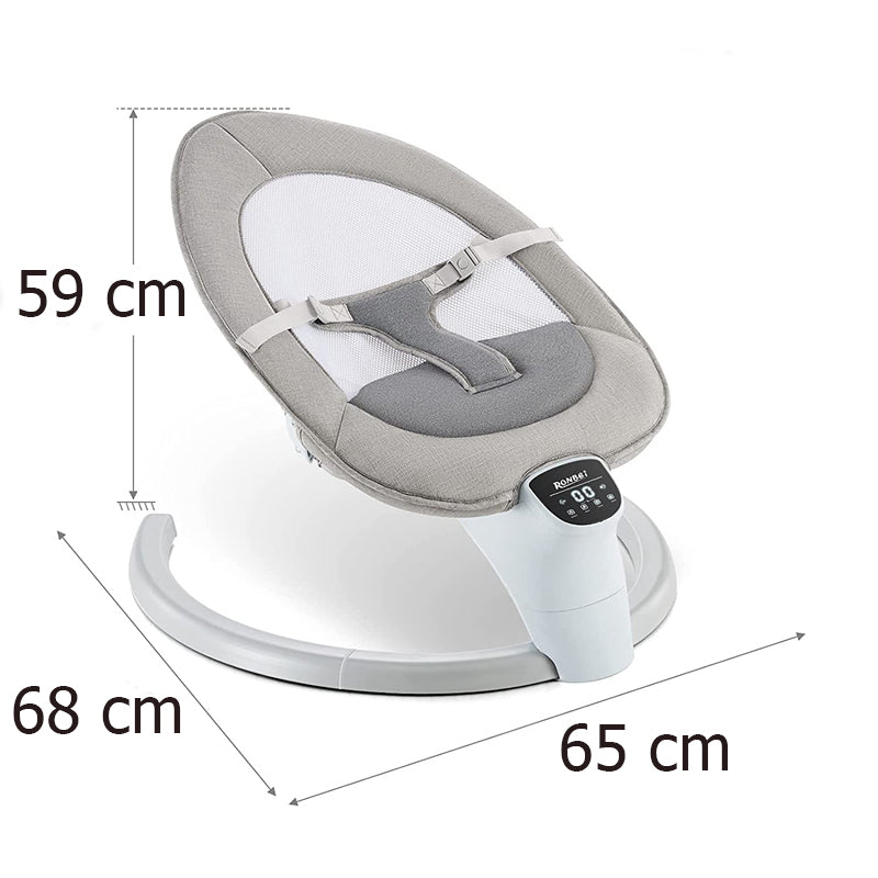 Balansoar bebelusi, leagan copii, electric, portabil, cu conectare la priza, telecomanda, timer si muzica, gri