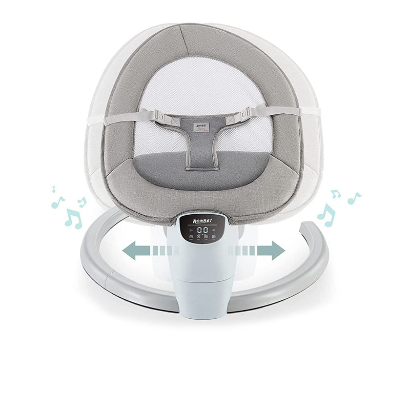 Balansoar bebelusi, leagan copii, electric, portabil, cu conectare la priza, telecomanda, timer si muzica, gri