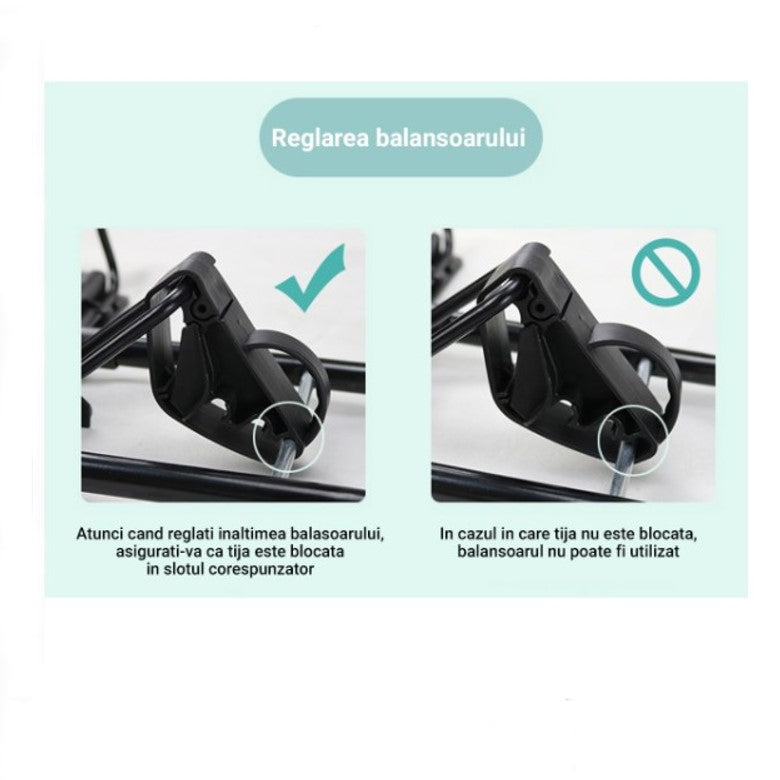 Balansoar copii leagan ergonomic bebe cu inclinare reglabila, pliabil, 0+luni, gri