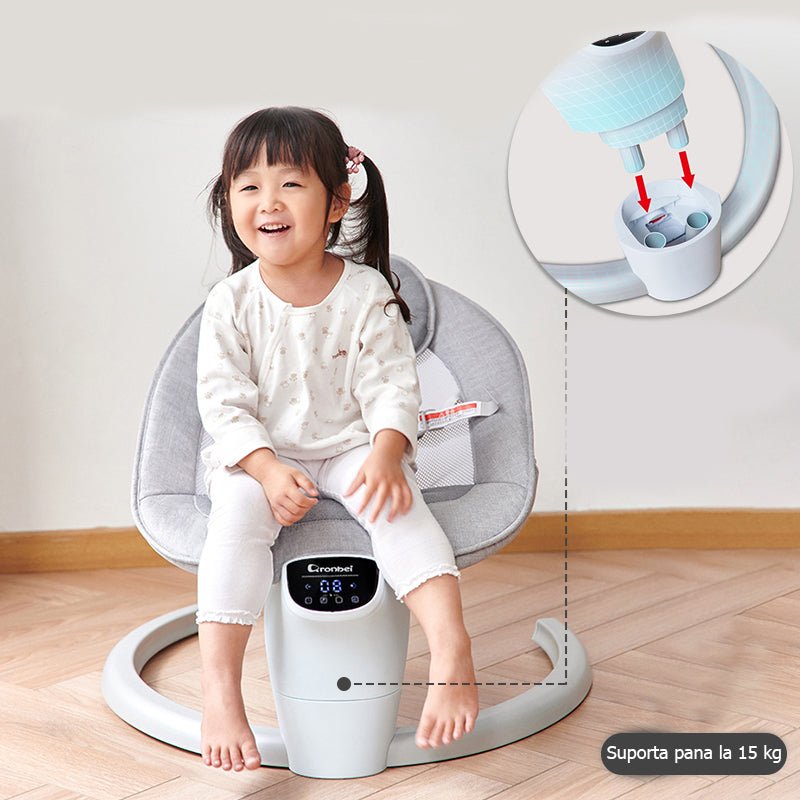 Balansoar bebelusi, leagan copii, electric, portabil, cu conectare la priza, telecomanda, timer si muzica, gri - BUZ.RO