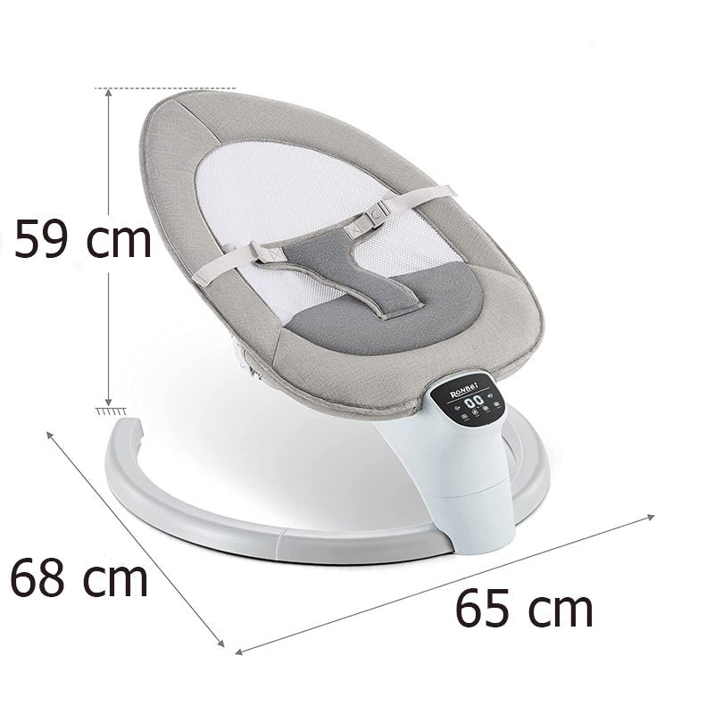 Balansoar bebelusi, leagan copii, electric, portabil, cu conectare la priza, telecomanda, timer si muzica, gri - BUZ.RO
