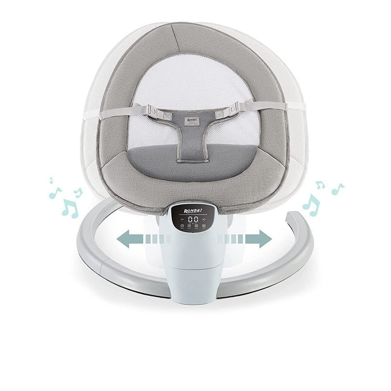 Balansoar bebelusi, leagan copii, electric, portabil, cu conectare la priza, telecomanda, timer si muzica, gri - BUZ.RO