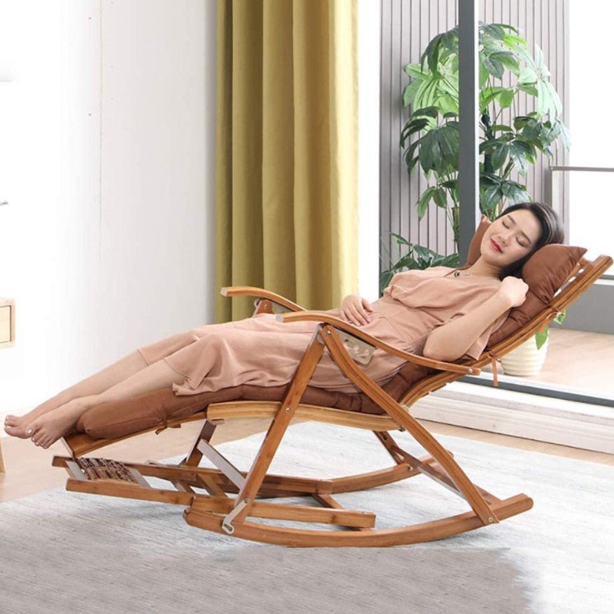 Balansoar de lemn cu suport picioare, scaun balansoar cu spatar ajustabil si rola masaj picioare, dimensiuni 122x79x46cm - BUZ.RO