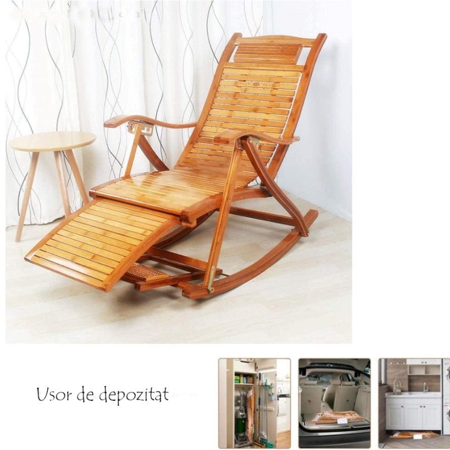 Balansoar de lemn cu suport picioare, scaun balansoar cu spatar ajustabil si rola masaj picioare, dimensiuni 122x79x46cm - BUZ.RO