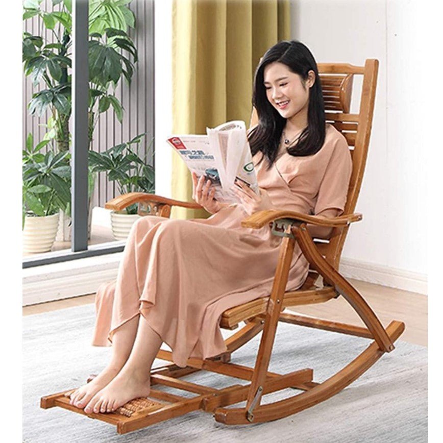 Balansoar de lemn cu suport picioare, scaun balansoar cu spatar ajustabil si rola masaj picioare, dimensiuni 122x79x46cm - BUZ.RO