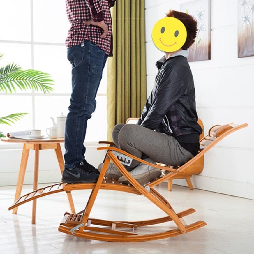 Balansoar de lemn cu suport picioare, scaun balansoar cu spatar ajustabil si rola masaj picioare, dimensiuni 122x79x46cm - BUZ.RO