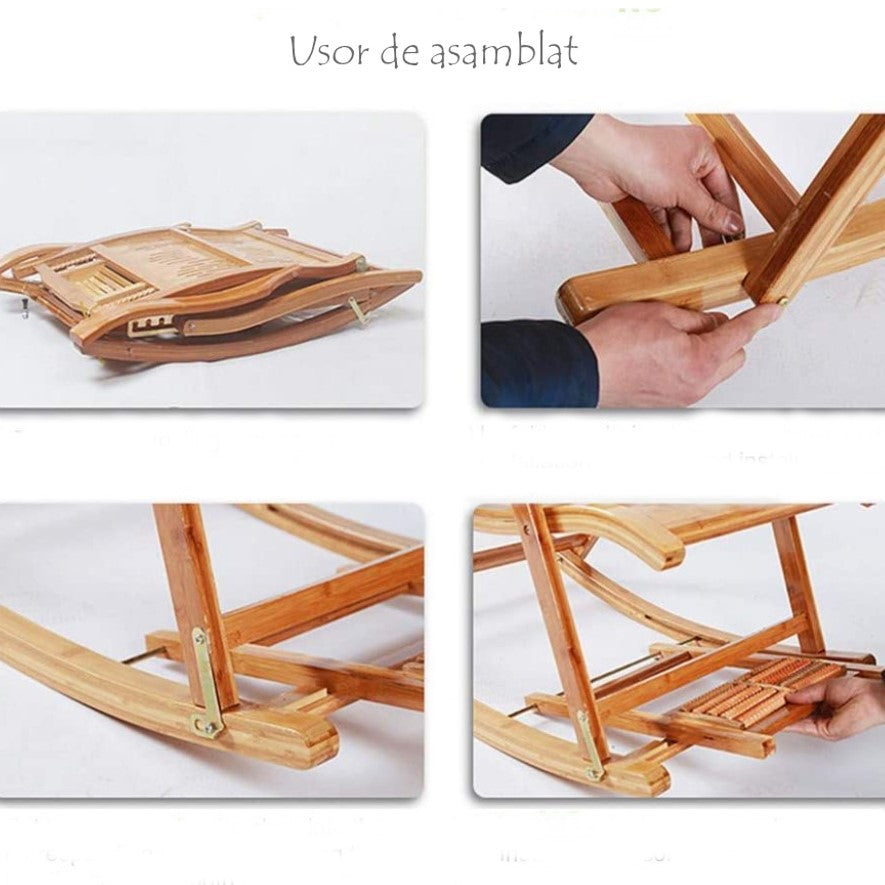 Balansoar de lemn cu suport picioare, scaun balansoar cu spatar ajustabil si rola masaj picioare, dimensiuni 122x79x46cm