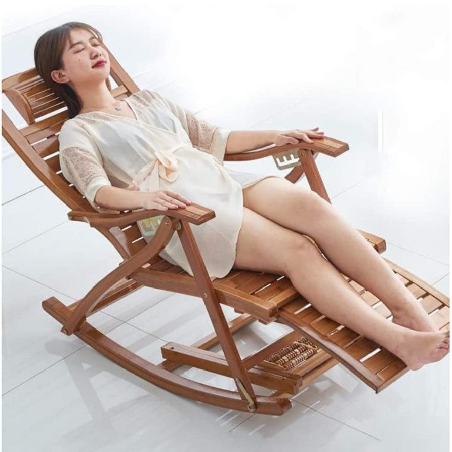 Balansoar de lemn cu suport picioare, scaun balansoar cu spatar ajustabil si rola masaj picioare, dimensiuni 122x79x46cm