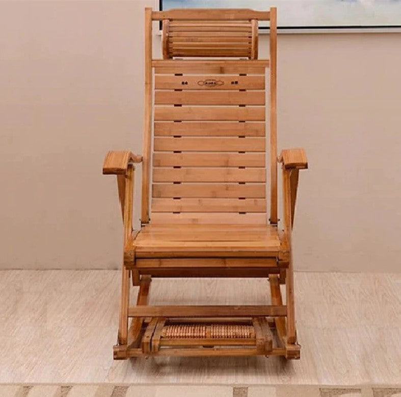 Balansoar de lemn cu suport picioare, scaun balansoar cu spatar ajustabil si rola masaj picioare, dimensiuni 122x79x46cm