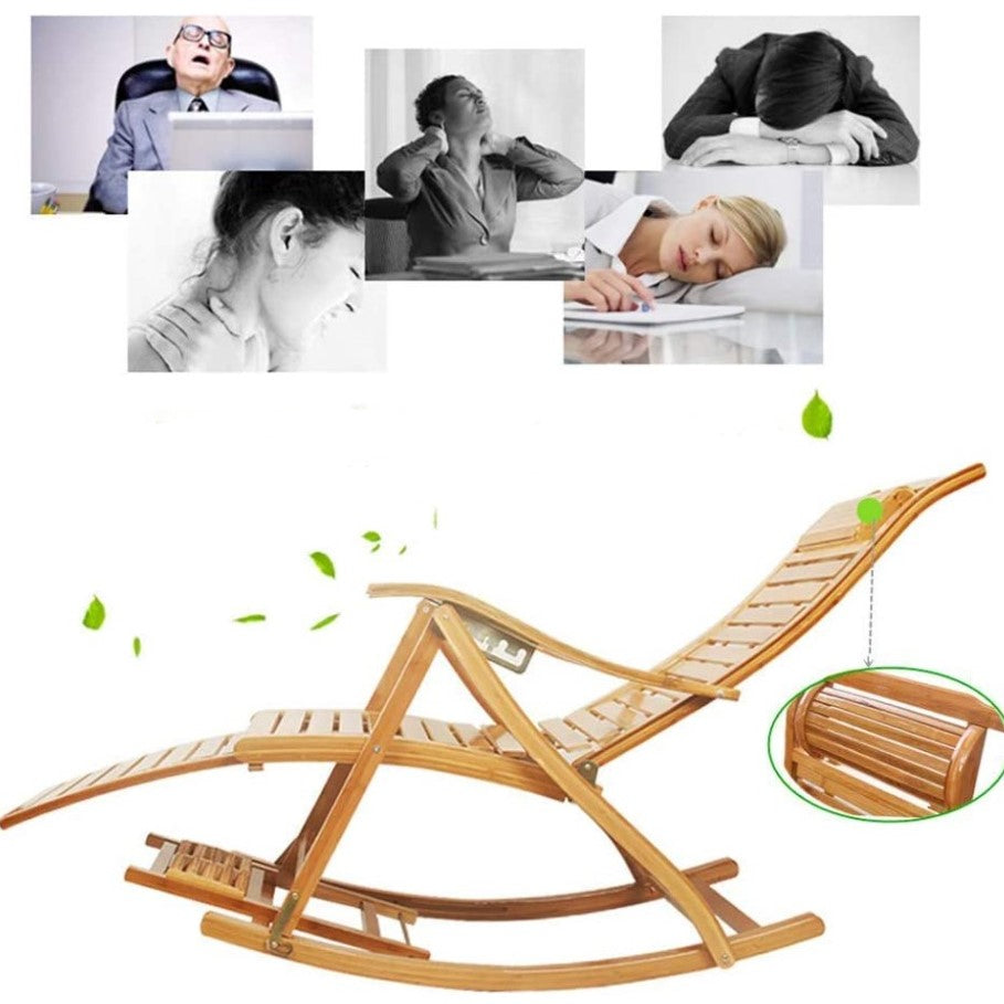 Balansoar de lemn cu suport picioare, scaun balansoar cu spatar ajustabil si rola masaj picioare, dimensiuni 122x79x46cm