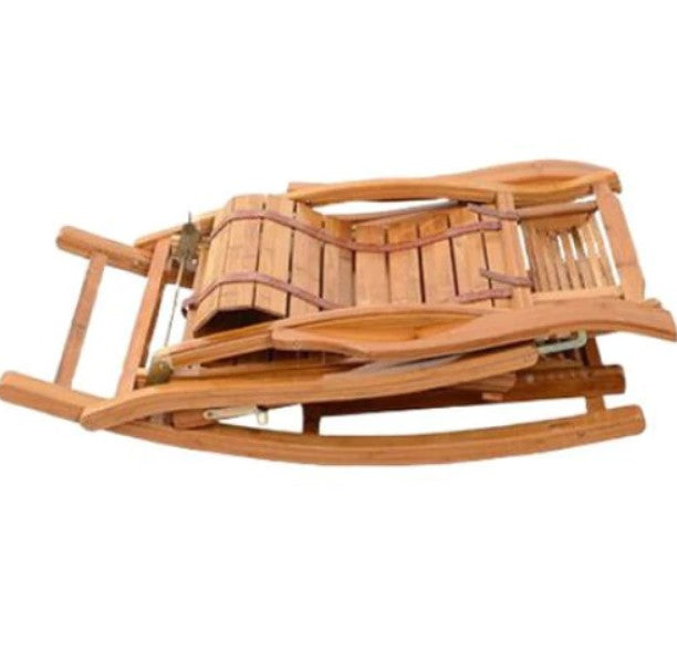 Balansoar de lemn cu suport picioare, scaun balansoar cu spatar ajustabil si rola masaj picioare, dimensiuni 122x79x46cm