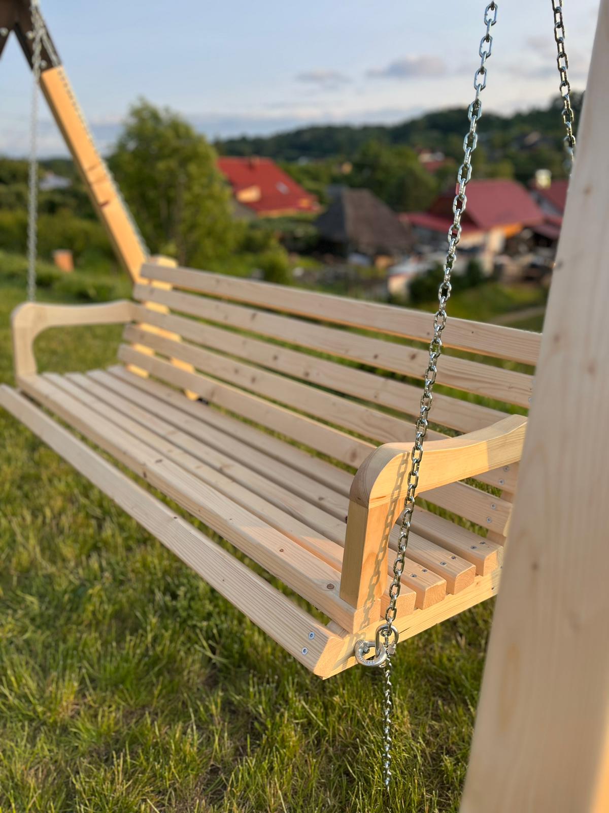 Balansoar / leagan gradina cu structura din lemn de brad, cu conectori metalici, rustic, 3 persoane, set pentru terasa / curte, culoare natur, 150 KG - BUZ.RO