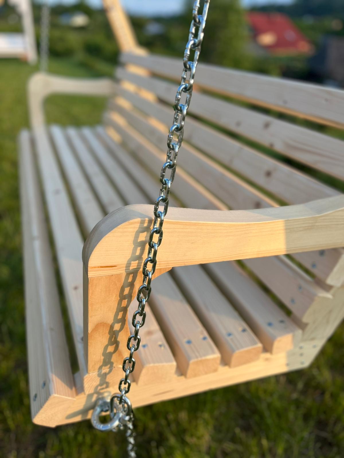 Balansoar / leagan gradina cu structura din lemn de brad, cu conectori metalici, rustic, 3 persoane, set pentru terasa / curte, culoare natur, 150 KG - BUZ.RO