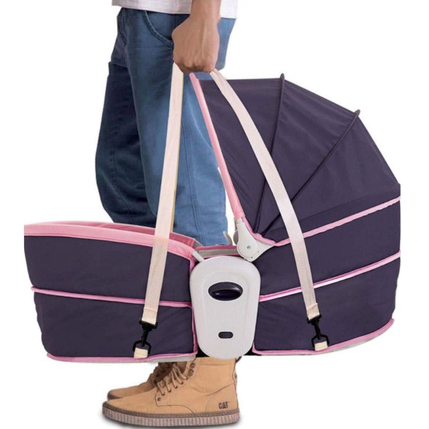 Balansoar pentru bebe, leagan 5in1, multifunctional, carusel muzical inclus, vibratii, plasa de tantari, spatar reglabil, mov - BUZ.RO